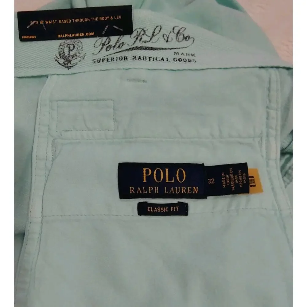 NWT Polo Ralph Lauren Mens 32 Linen Cotton Mint Green Classic Fit Shorts Travel